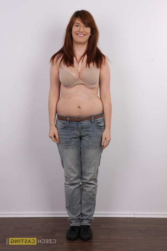 20P Chubby redhead Martina strips naked before a close-up of her muff