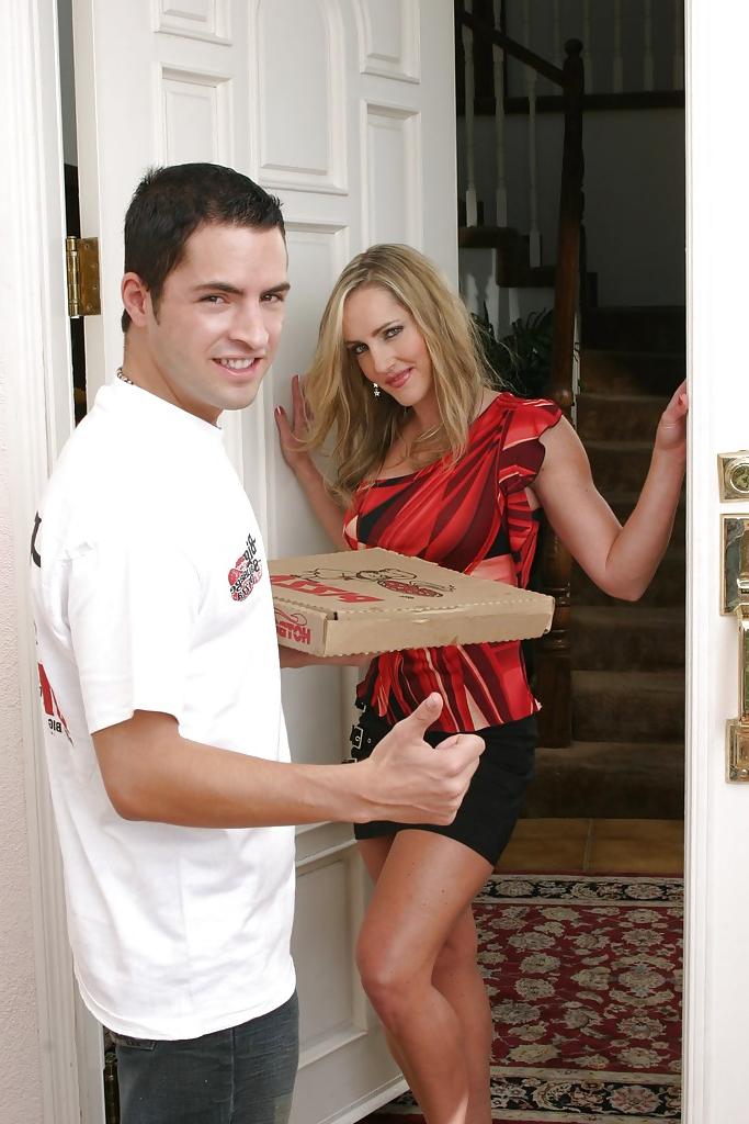 16P Lewd MILF Lori Lust gets two pizzas and two big cocks to feed her twat