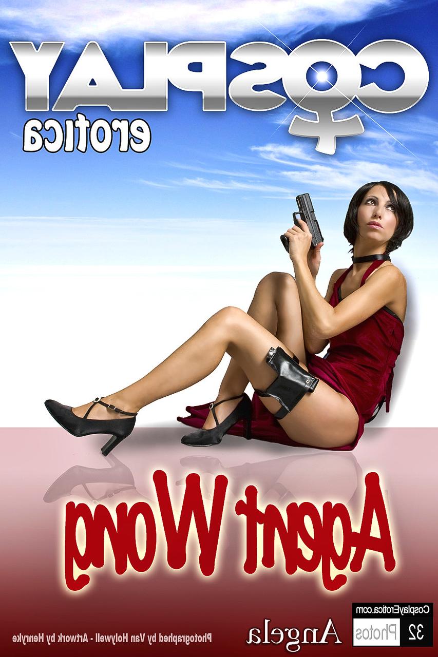 12P Alluring brunette cosplayer wields a pistol while exposing her tits and pussy