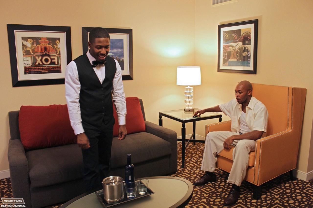 20P Bellboy JP Richards gets bent over the chair & screwed by hotel guest Ramsees