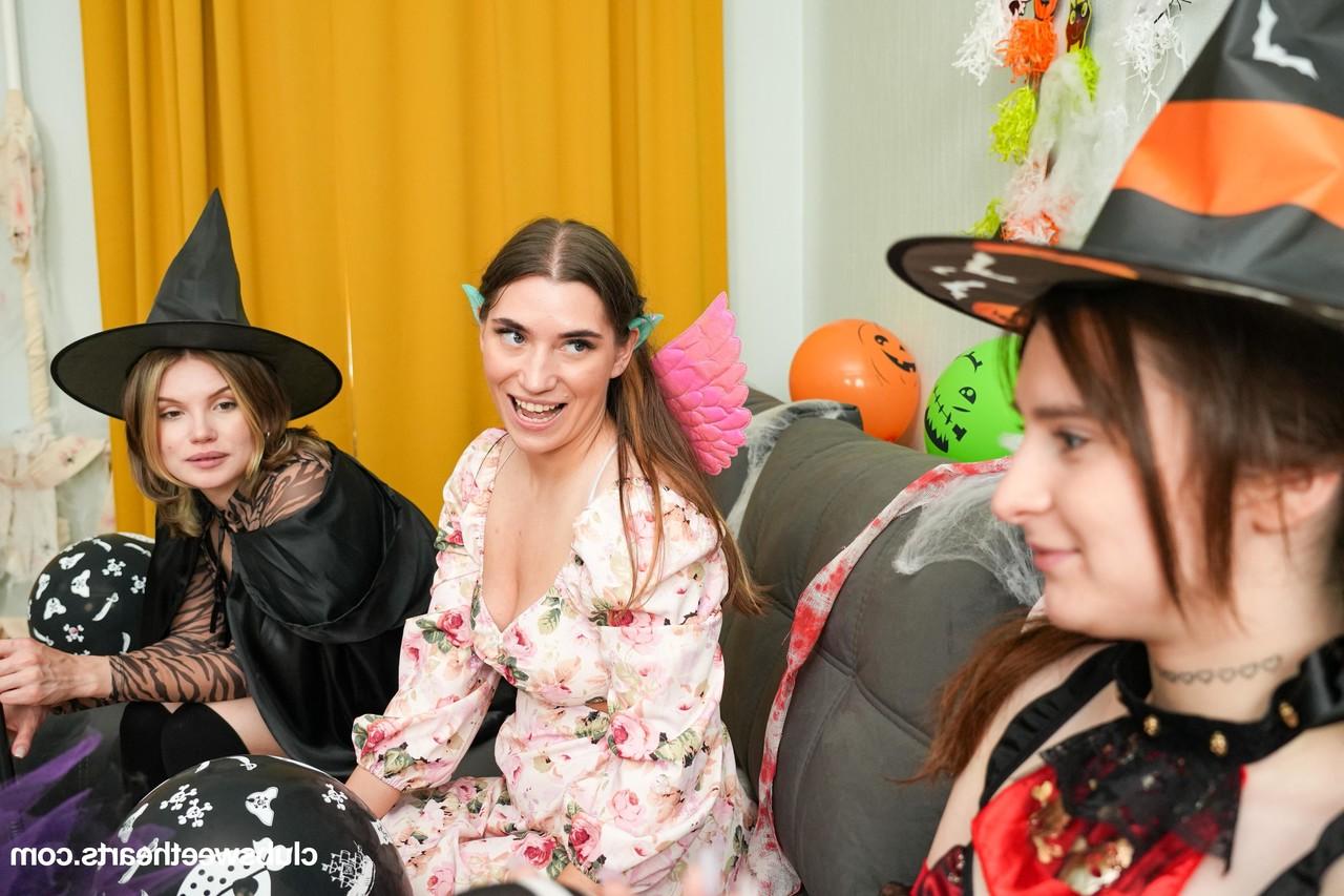 20P Playful teens getting involved in a kinky Halloween lesbian orgy
