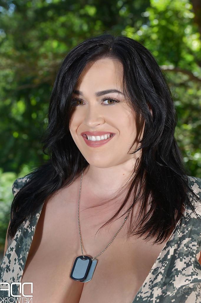 16P Euro plumper Leanne Crow releasing massive boobs from army fatigues