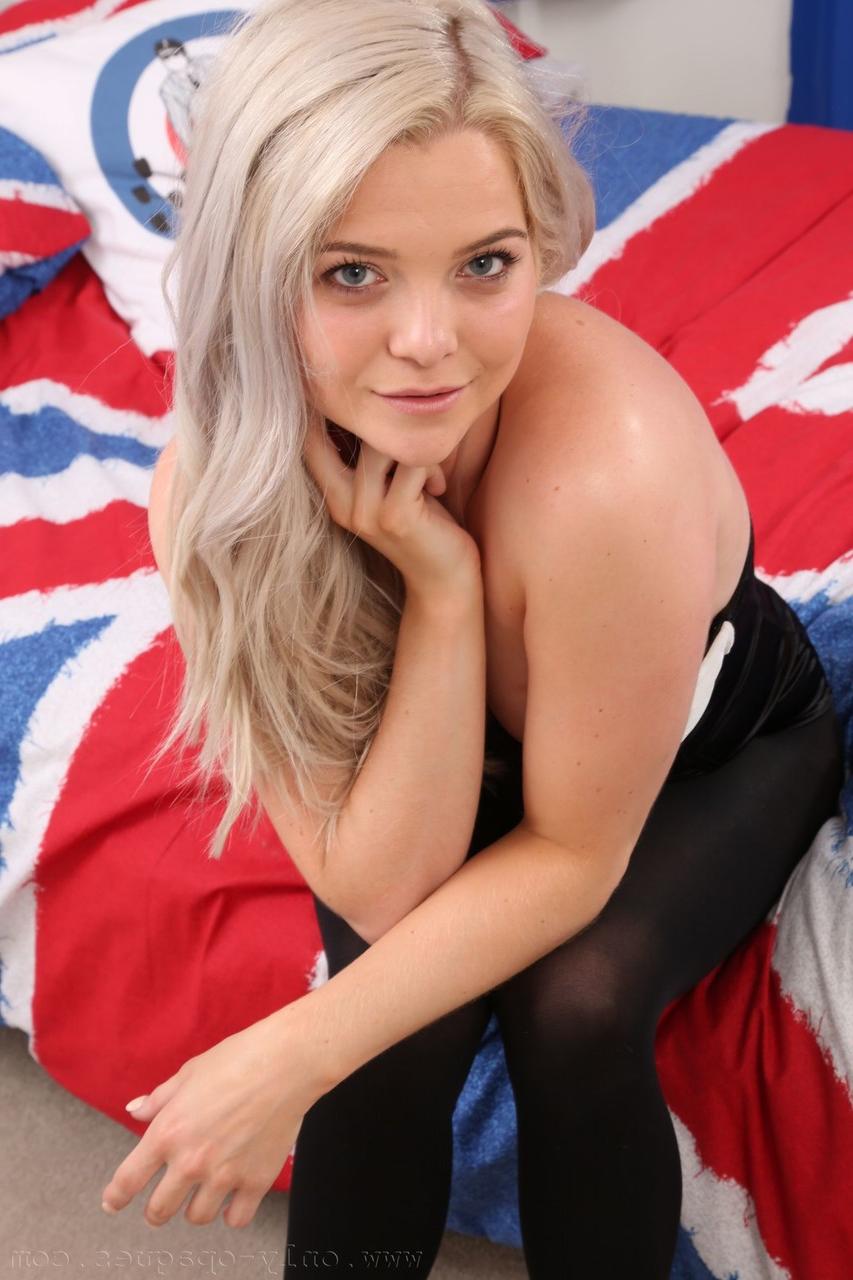 20P Seductive bunny blonde Natalie C losing costume and posing in pantyhose