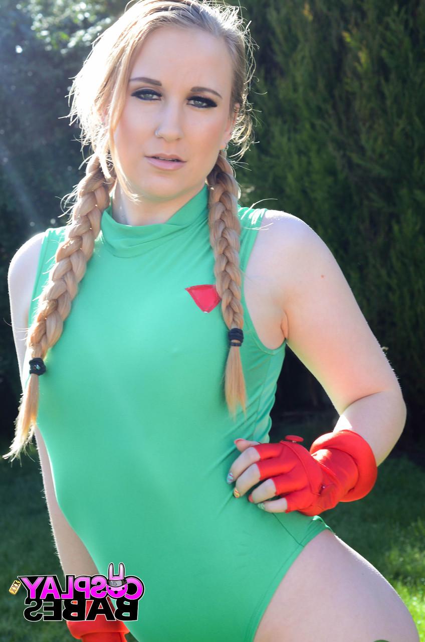 17P Anna Darling cosplays a Street Fighter character while showing her small tits