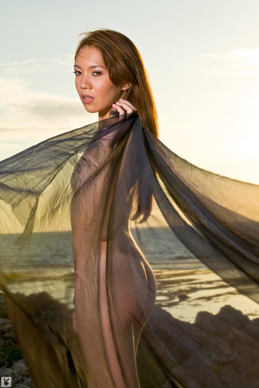 15P Adventurous Asian model Aya Montez posing naked in beautiful nature