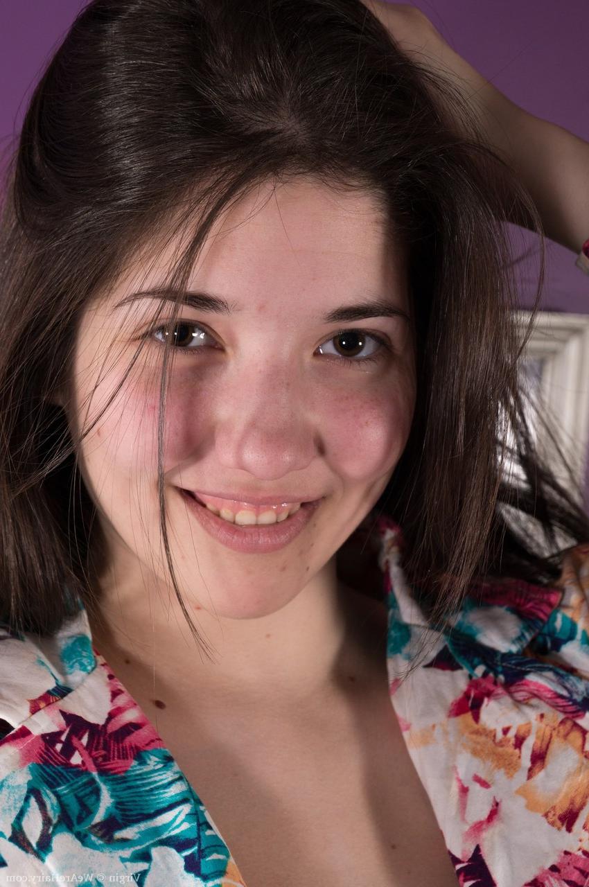 16P Teenage hottie Virgin takes off white bodysuit and rubs her unshaved vagina