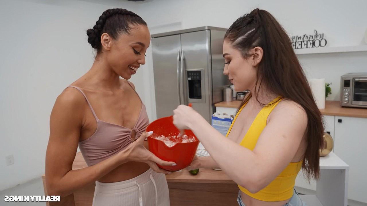 20P Sexy teens Alexis Tae and Lily Lou undress and toy each other in the kitchen