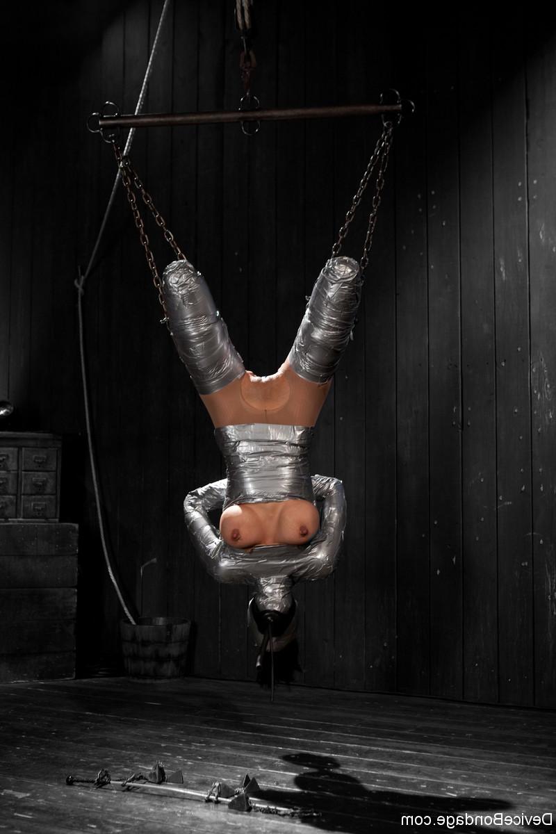 20P Slim sub Beretta James gets wrapped in duct tape and toyed in BDSM suspension