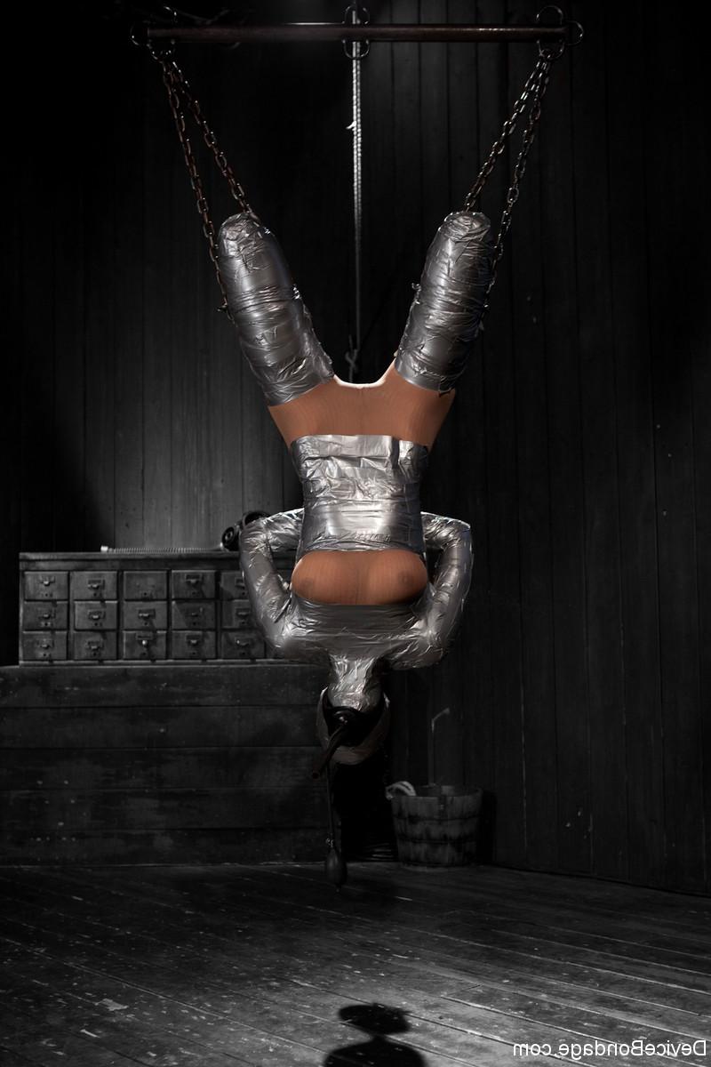 20P Slim sub Beretta James gets wrapped in duct tape and toyed in BDSM suspension