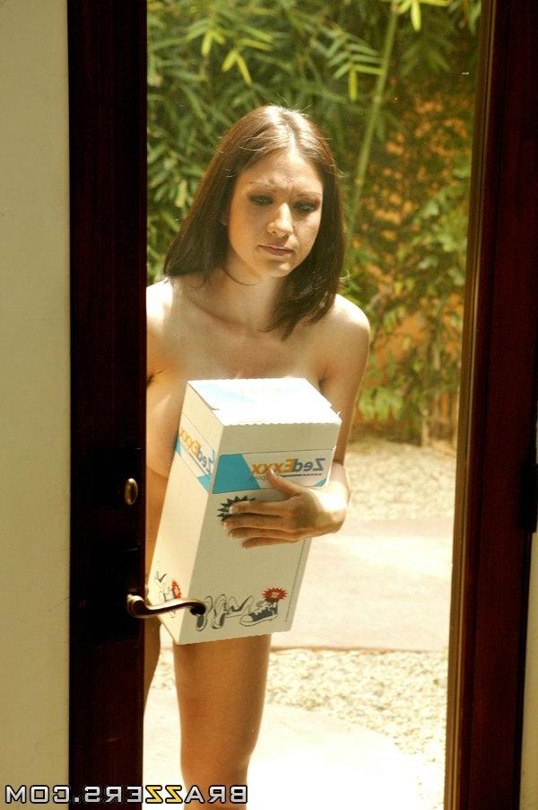 17P Brunette with big tits Karrlie Dawn posing naked in her backyard