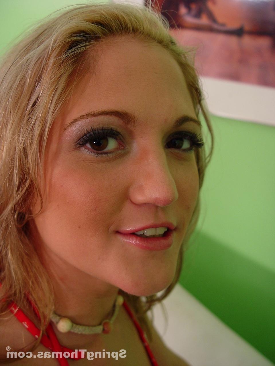 20P Blonde babe Spring Thomas sucks and rides a monster black sausage