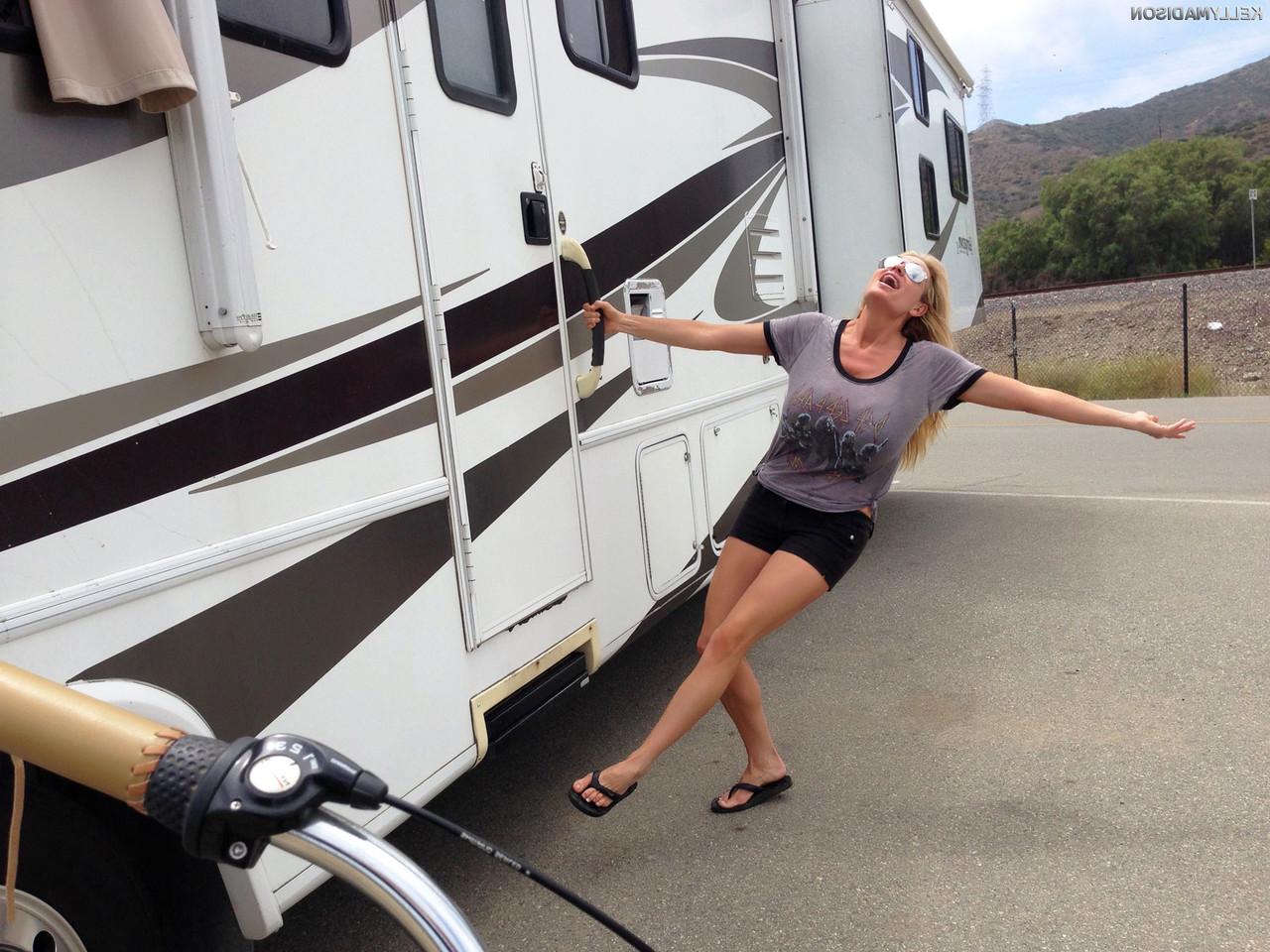 16P Hot big titted MILF Kelly Madison masturbates and plays with a cock in an RV