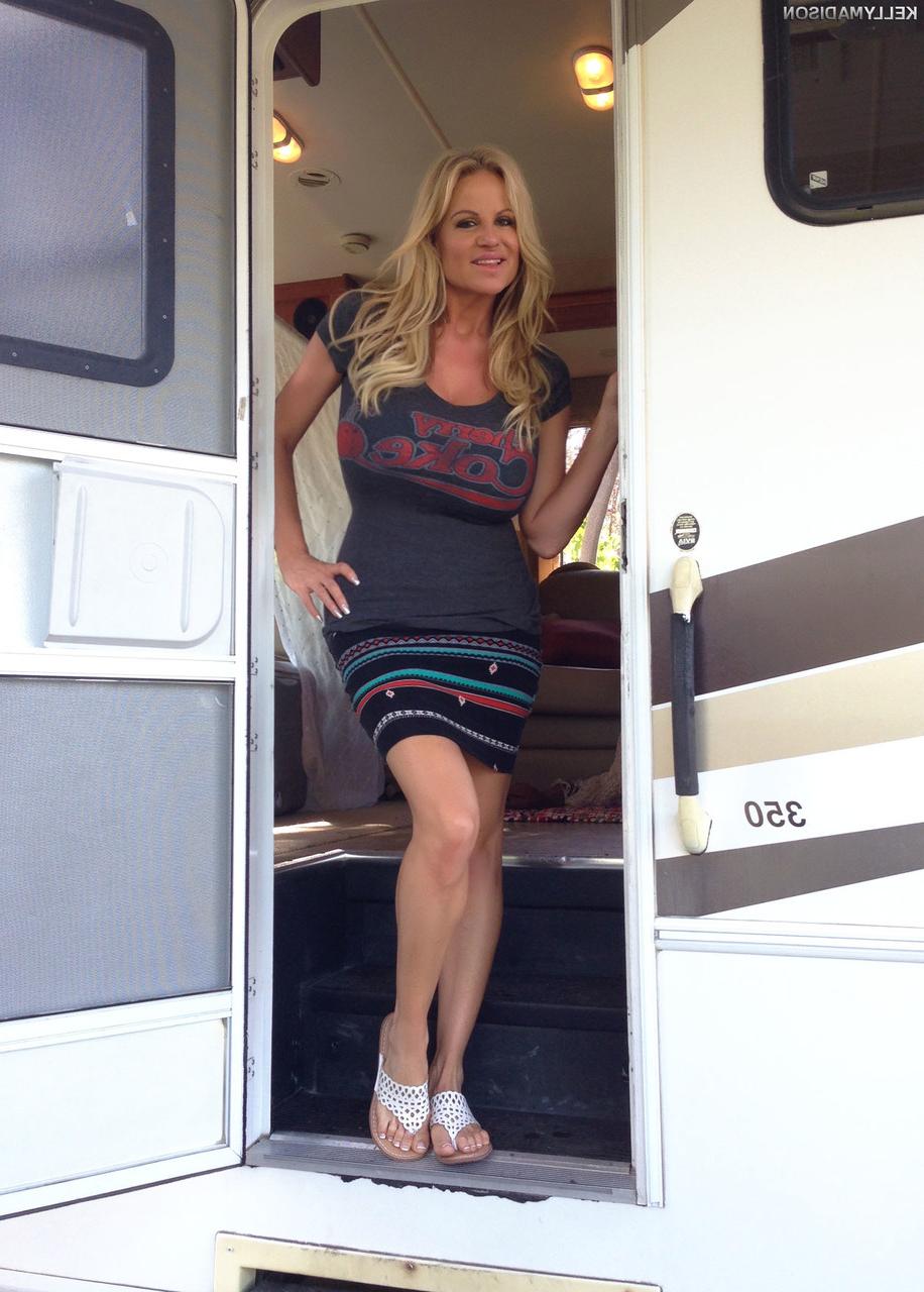 16P Hot big titted MILF Kelly Madison masturbates and plays with a cock in an RV