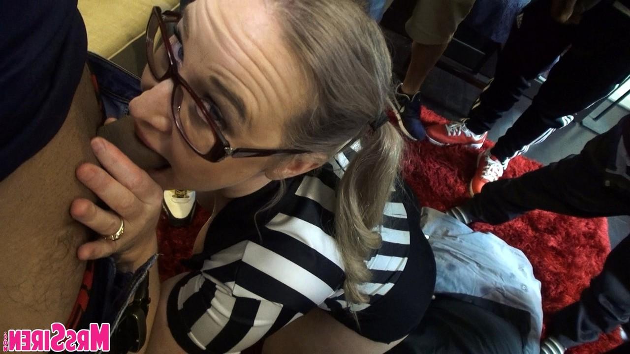 20P Busty referee Dee Siren getting blowbanged & having her big tits jizzed on