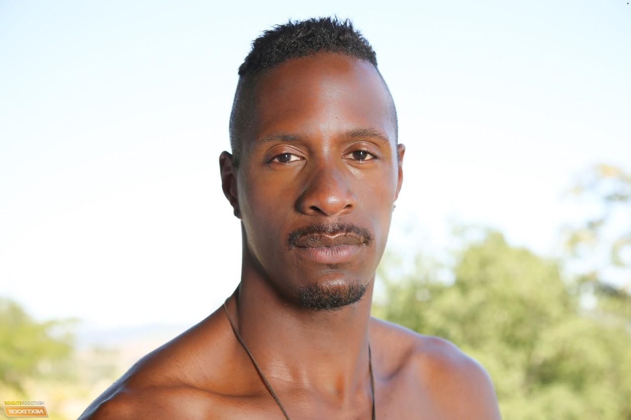 20P Black guy Derek Maxum pulls out his dong and poses nude on the terrace
