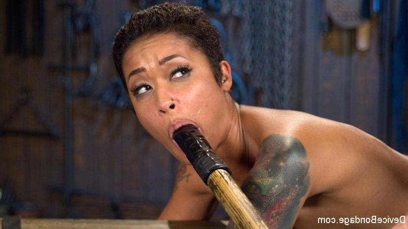 15P Restrained black girl is flogged and masturbated in a dungeon