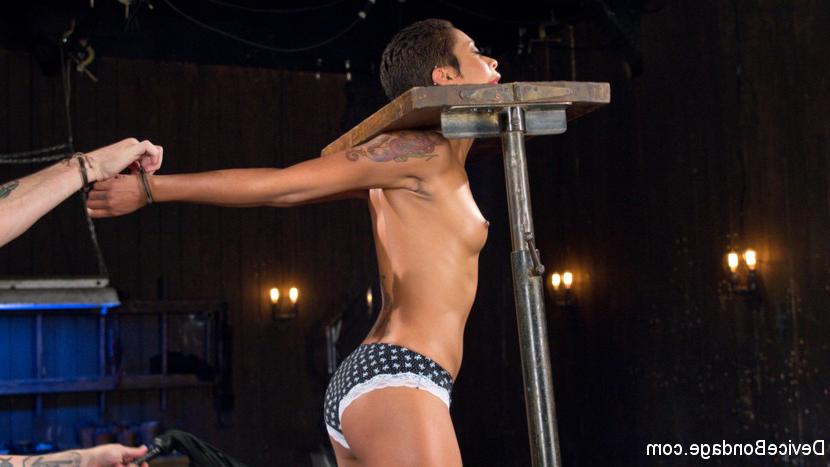 15P Restrained black girl is flogged and masturbated in a dungeon
