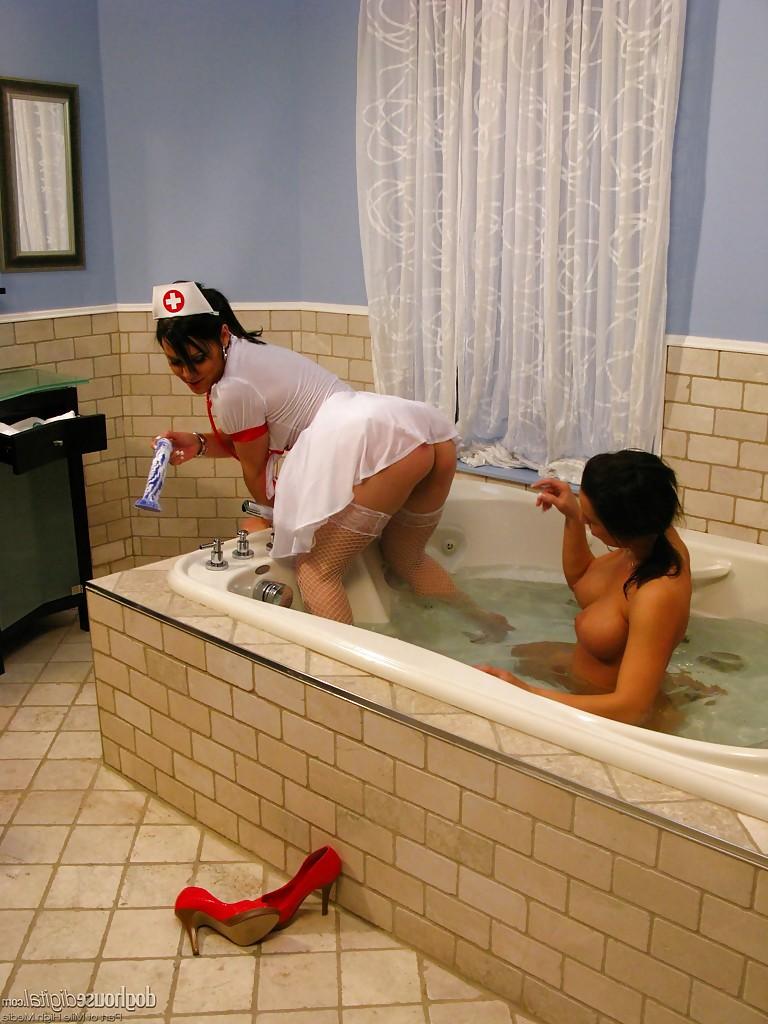 16P Lusty lesbian enjoys a sensual role play with her busty friend in the bath