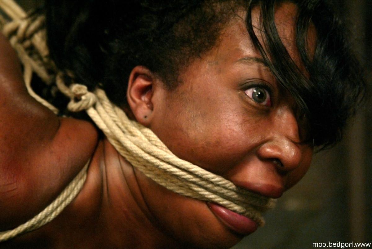 20P Ebony with nice curves Stacey Cash gets hogtied and left bound in a dungeon