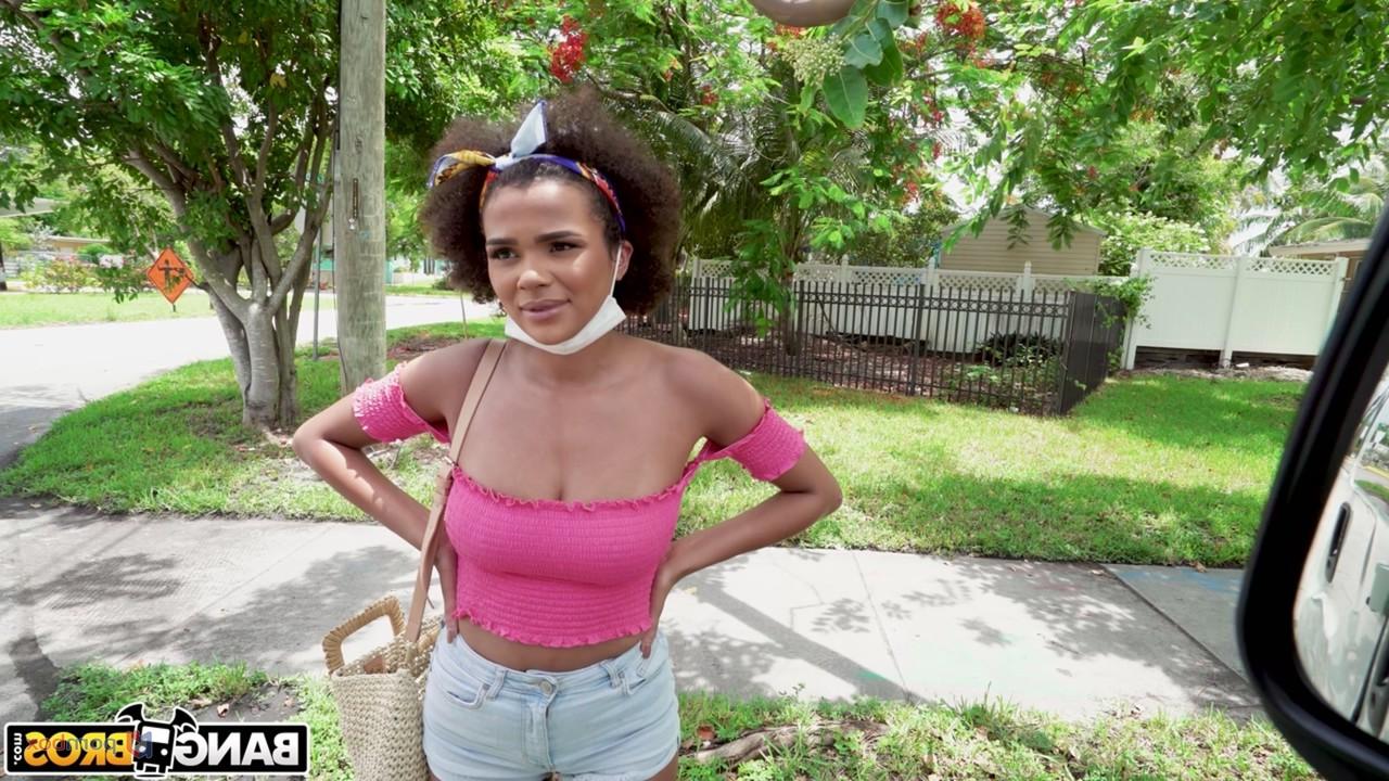 20P Die schwarze Hottie Alina Ali wird in einem Van von einem riesigen weißen Schwanz gebumst
