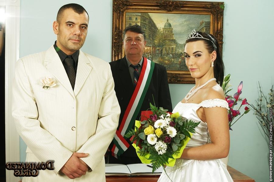 16P Dark haired babe Wild Devil enjoys BDSM action in her wedding dress
