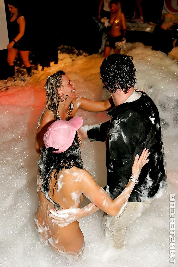 16P Seductive euopean gals having fun with malestrippers at the sex foam party