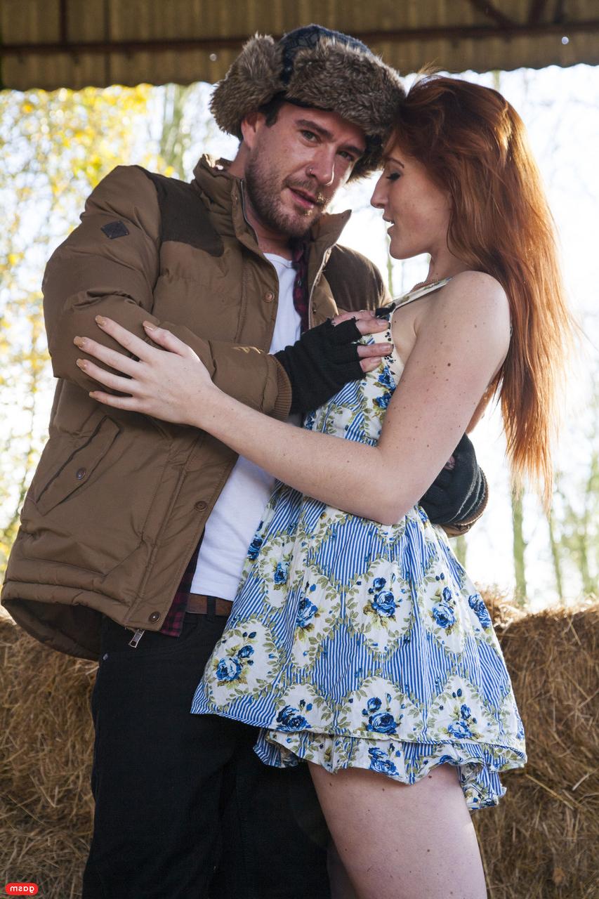 15P Redheaded European Sabrina Jay enjoys intense doggystyle sex outdoors