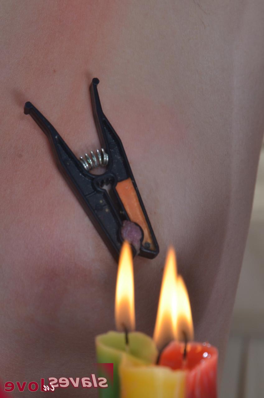 16P Naked slave is tortured with hot candle wax before sex and a cumshot in mouth