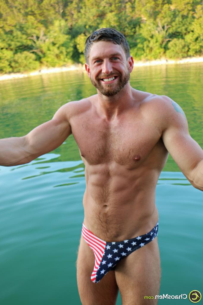 20P Gay brunette bodybuilder Zane poses in his sexy undies & unveils his huge dick