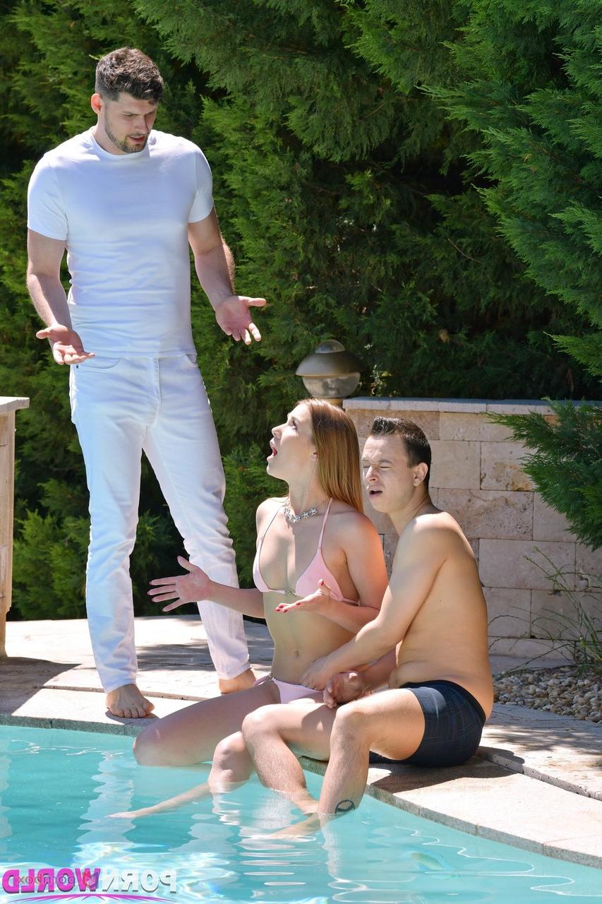 20P Czech hottie Alexis Crystal gets double fucked & facialed in a poolside 3some