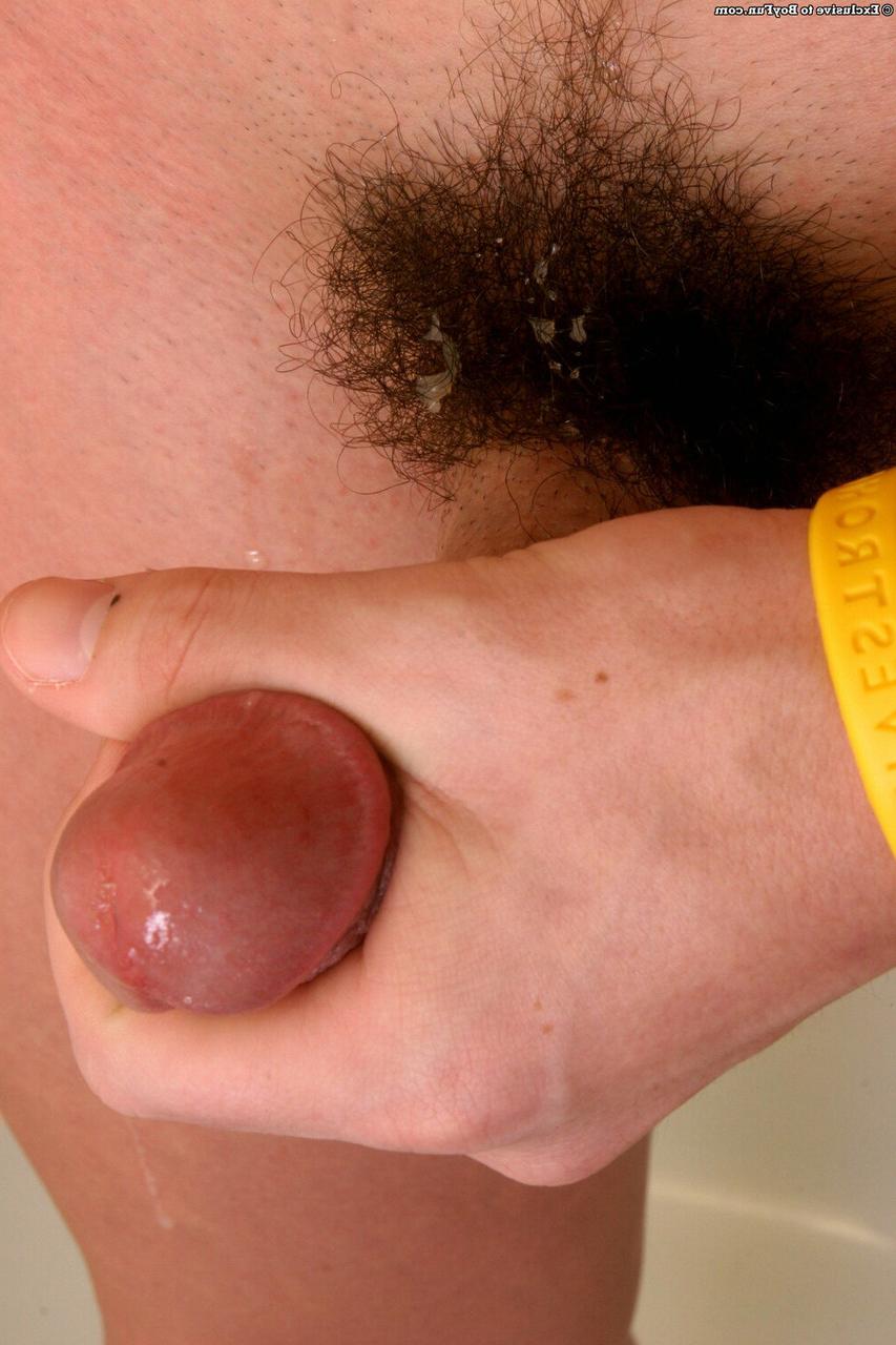 20P Gay brunette Andrew strips in the shower & strokes his cut dick