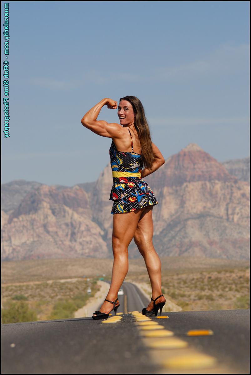 15P Bodybuilder Carrie Rapp poses in the desert and on a paved road as well