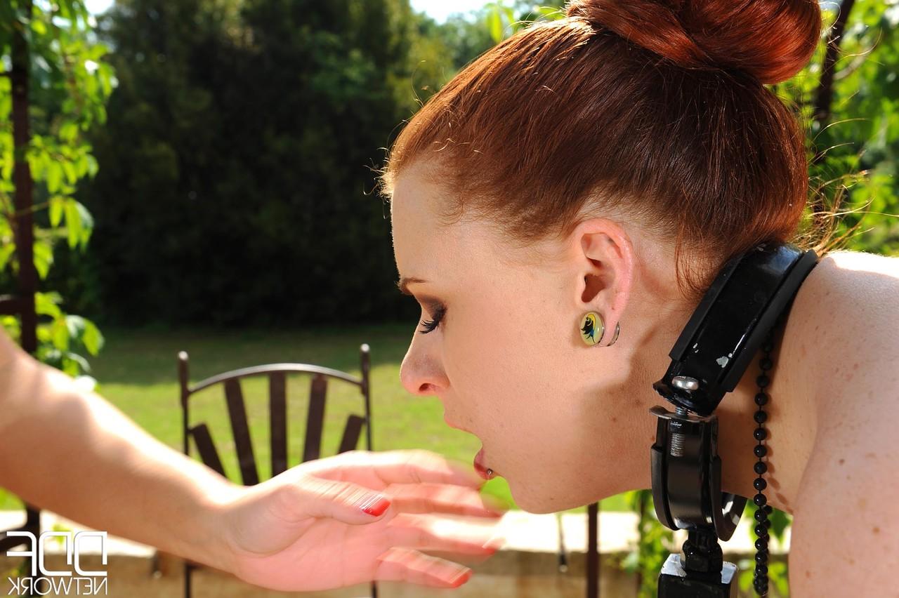 20P Kinky babe Isabel Dean gets toyed & spanked outdoors by tattooed Cheryl S