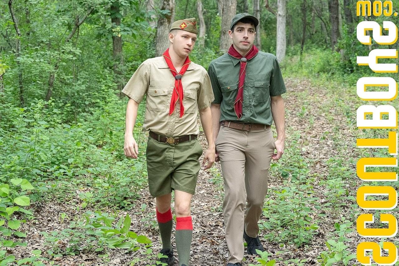 20P Blonde scout gets anally punished by his older colleague in the woods