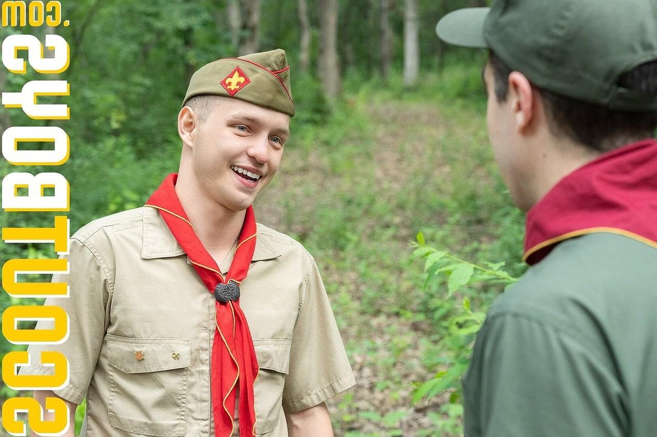 20P Blonde scout gets anally punished by his older colleague in the woods