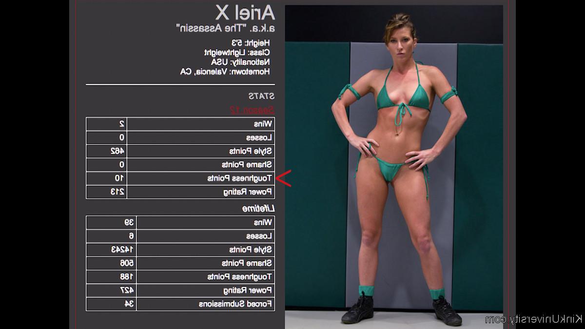 16P Bodybuilders Ariel X and Mistress Kara wrestle while wearing sexy bikinis