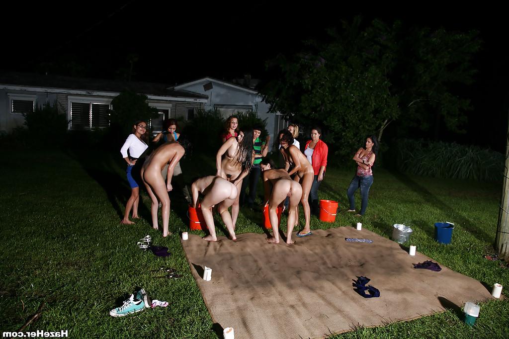 16P Cuddly sorority pledges get involved in wet lesbian games outdoor