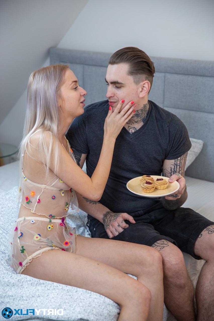 20P European beauty Bernie Svintis undresses and rides her inked boyfriend's cock