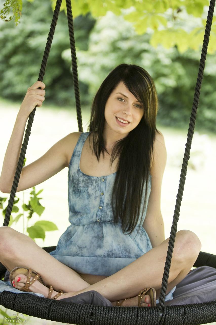 17P Daniella Rose spends a good time swinging and showing shaved pussy