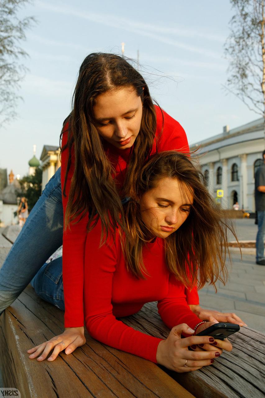 13P Cute models in red sweaters Disha & Alevtina Batman show their asses together