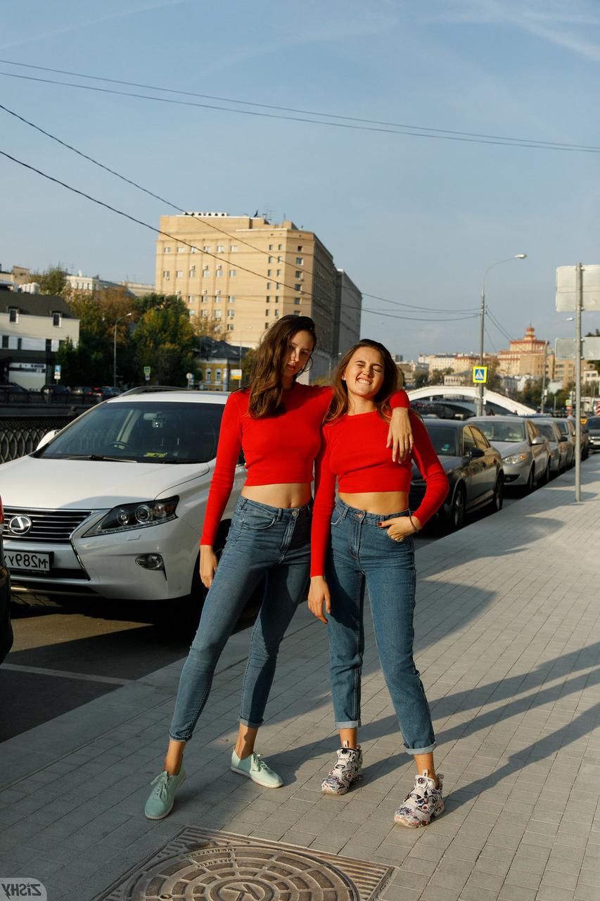 13P Cute models in red sweaters Disha & Alevtina Batman show their asses together