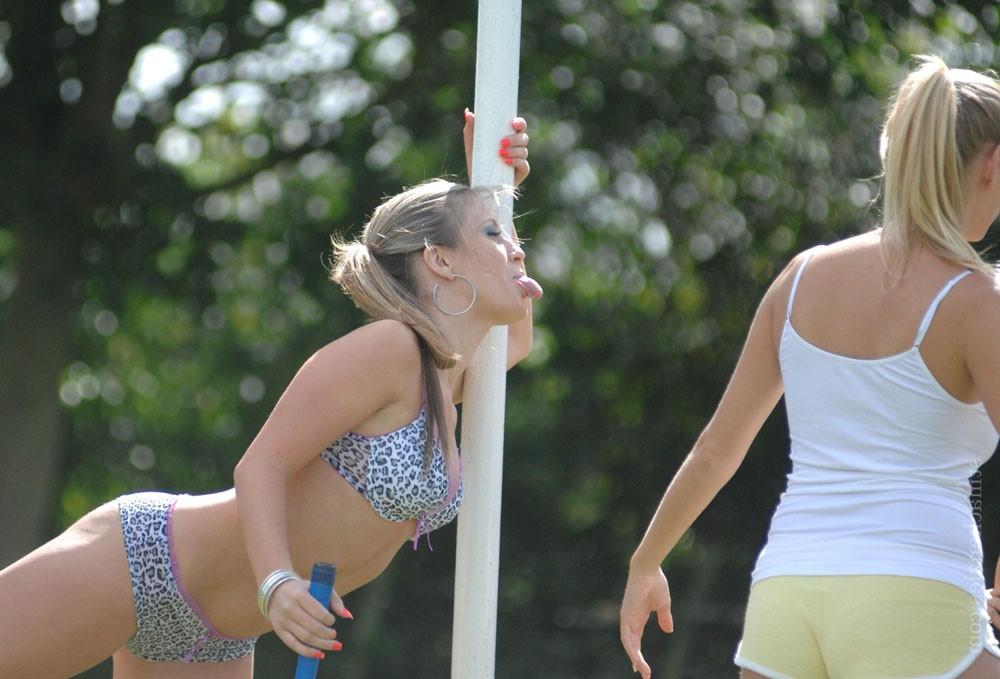 15P Hot babes in tiny skirts escape from PE class and strip off lingerie