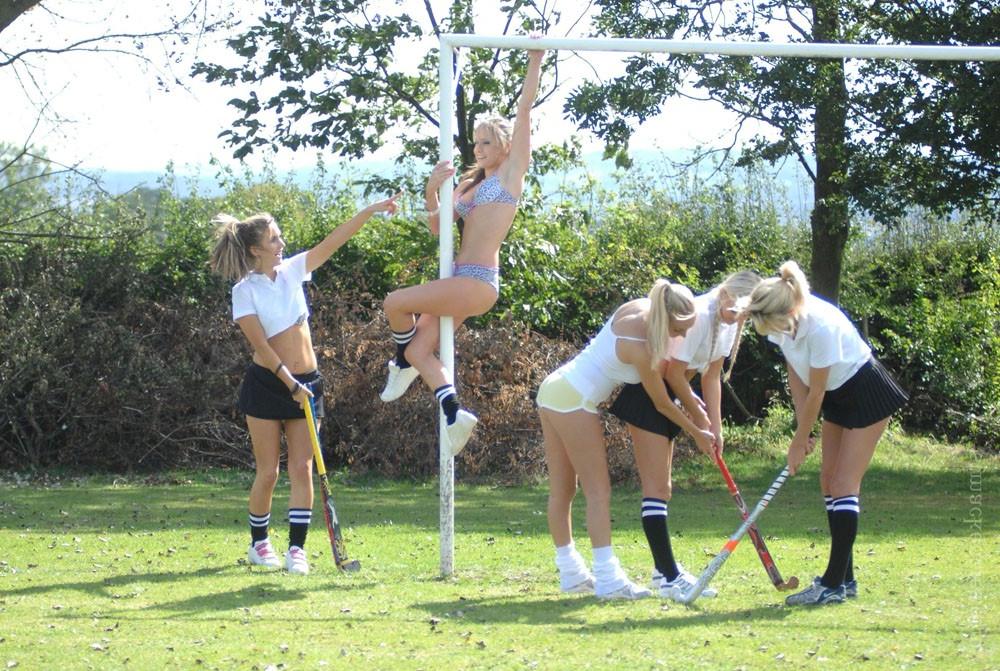 15P Hot babes in tiny skirts escape from PE class and strip off lingerie