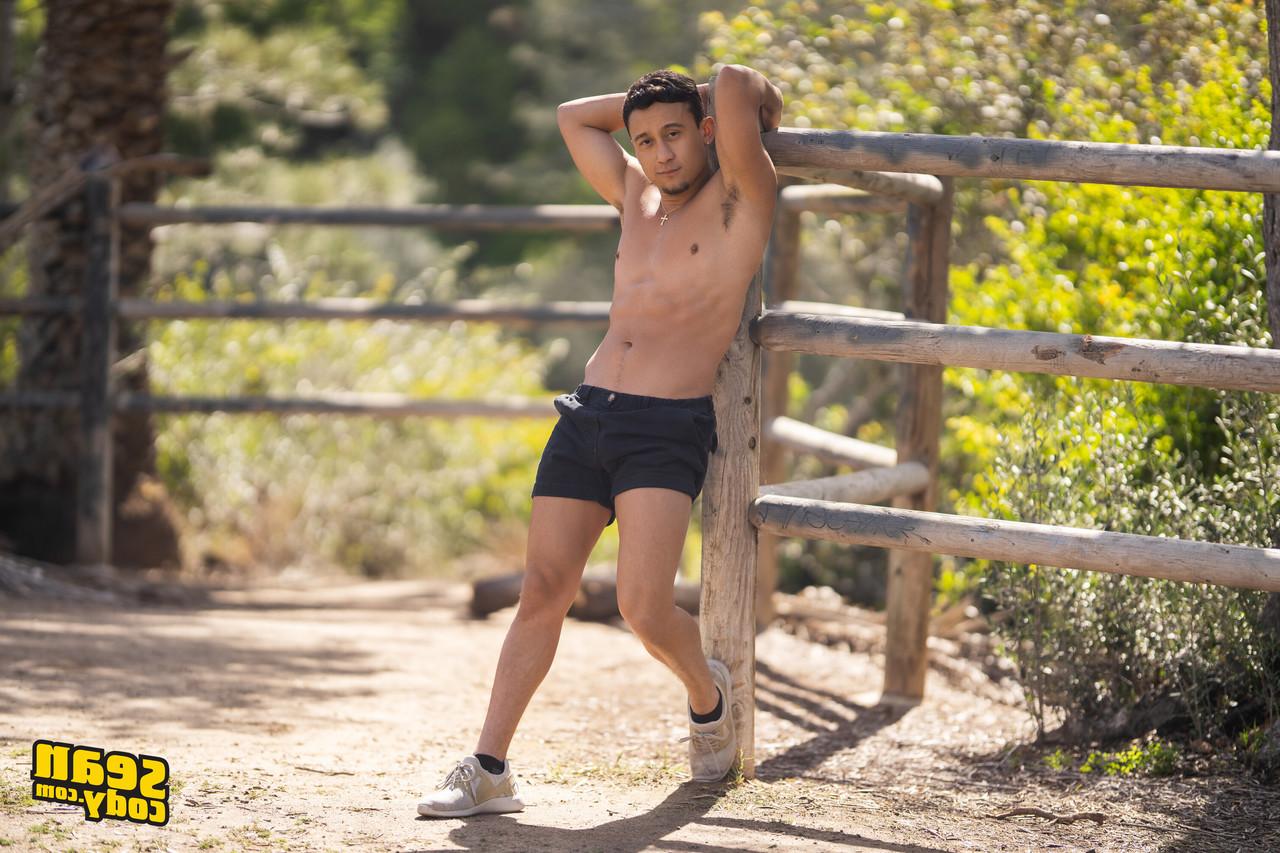 12P Hunky gay Porfi strips naked and shows off his big ass & his small dick