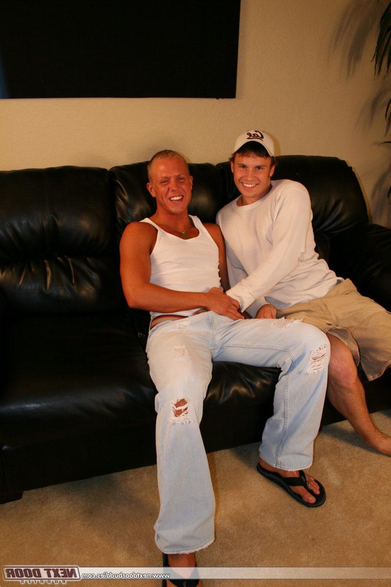 20P Blonde twink Riley deepthroats and blows brunette stud Denny's hard dick