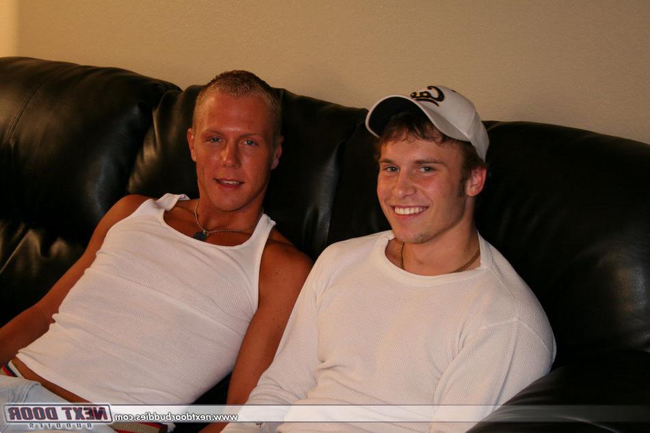 20P Blonde twink Riley deepthroats and blows brunette stud Denny's hard dick