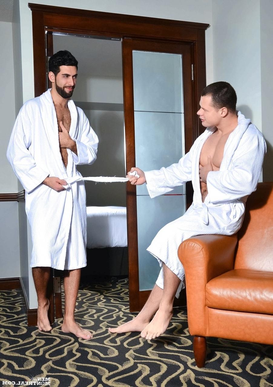 15P Gay hunks Micke Stallone & Ivan Lenko have doggystyle anal sex on the couch