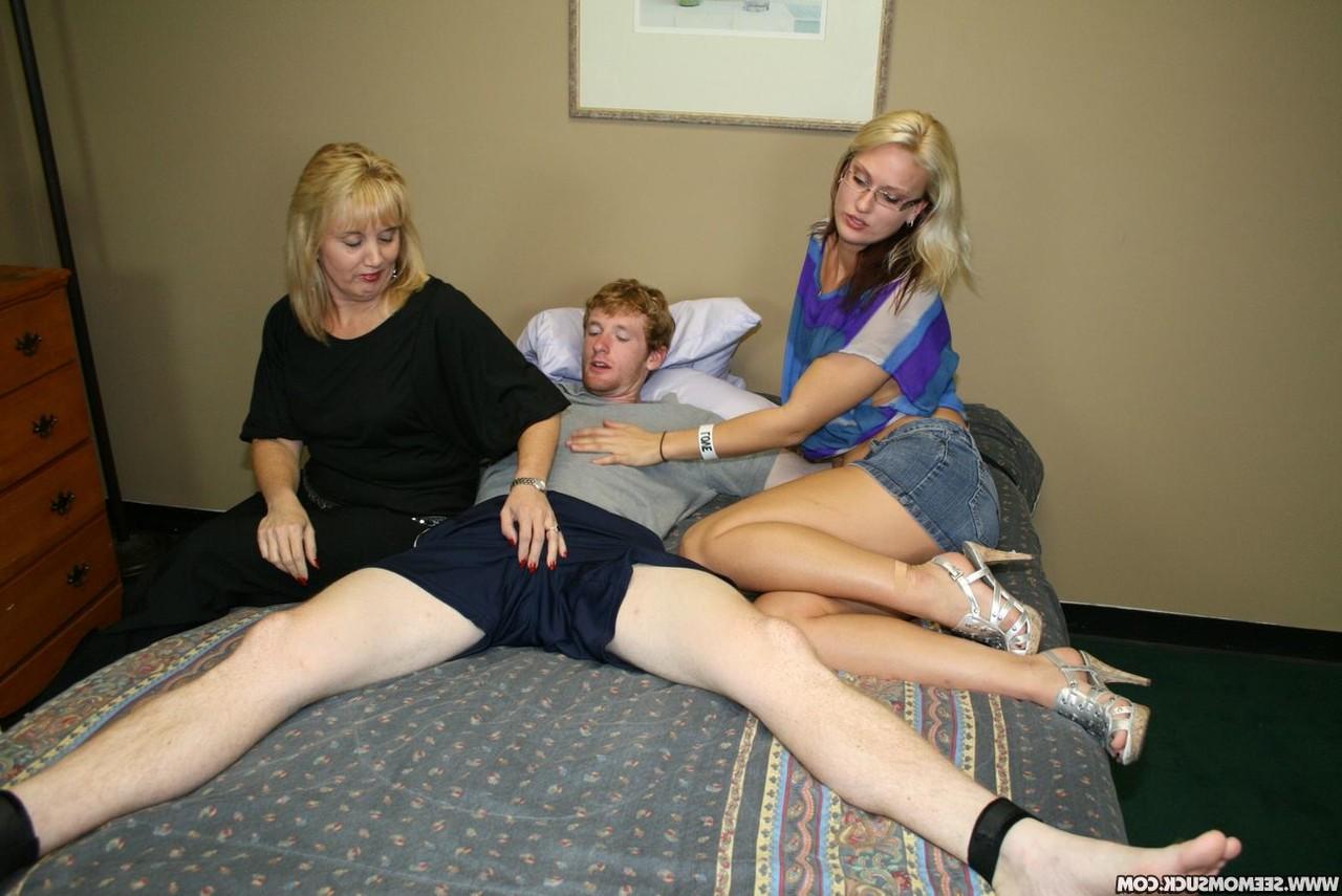 20P MILF Roberta shows her daughter how to suck her bound boyfriend's dick