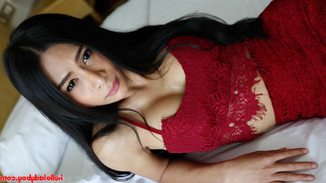 20P Raven-haired Asian ladyboy Pang posing in her hot outfits at the hotel room