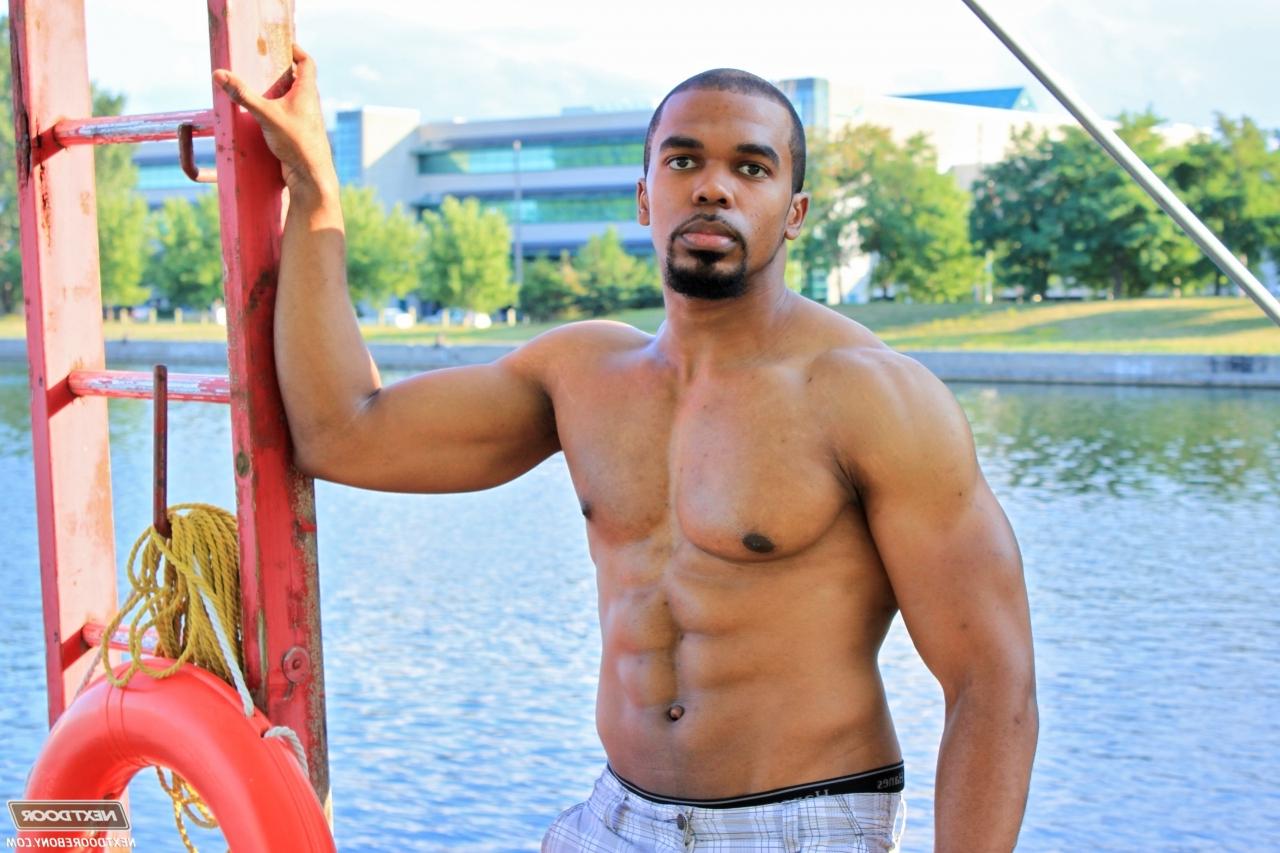 20P Muscular hunk Boxer shows his big black prick and masturbates until he cums